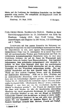 Heise, Carl Georg : Norddeutsche Malerei, Studien zu ihrer Entwicklungsgeschichte im 15. Jahrhundert von Köln bis Hamburg : Leipzig, Wolff, 1918