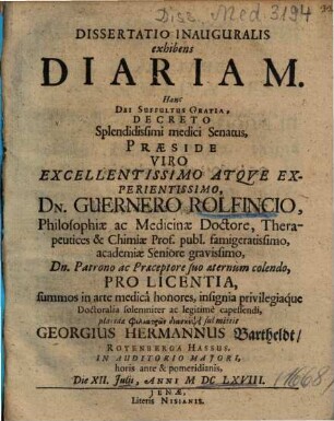 Dissertatio Inauguralis exhibens diariam