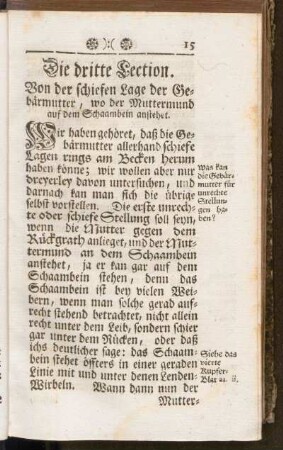 Die dritte Lection. Von der schiefen Lage der Gebärmutter, wo der Muttermund auf dem Schaambein anstehet