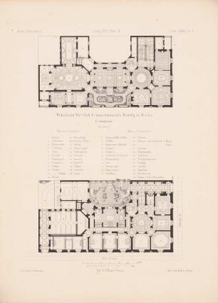 Palais Borsig (Entwurf), Berlin: Grundriss EG, 1. OG (aus: Architektonisches Skizzenbuch, H. 131/2, 1875)