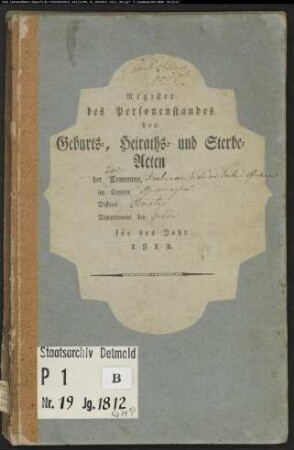 Zivilstandsregister der katholischen Gemeinde Amelunxen, Kreis Höxter (GHT 1812). (Gemeinde: Katholische Gemeinde Amelunxen, Kreis Höxter)