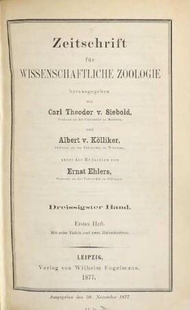 Zeitschrift für wissenschaftliche Zoologie. 30,[1] = Text. 1878