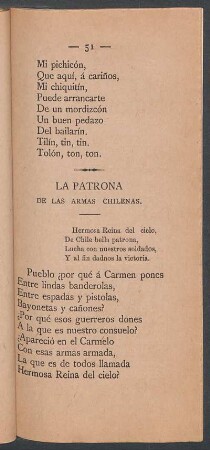 La patrona de las armas chilenas.