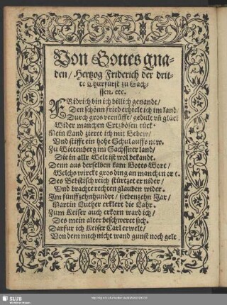 Von Gottes gnaden, Hertzog Friderich der dritte Churfürst zu Sachssen. ect.