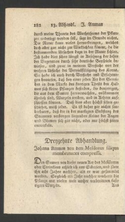 Dreyzehnte Abhandlung. Johann Amman von dem Melilotus siliqua membranacea compressa.