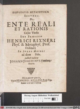 Disputatio Metaphysica Secunda De Ente Reali Et Rationis