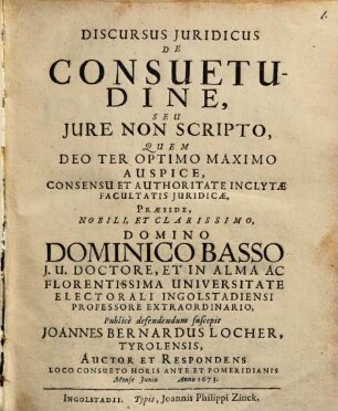 Discursus Juridicus De Consuetudine, Seu Jure Non Scripto