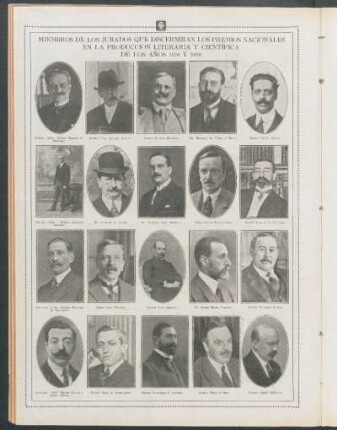Miembros de los jurados que discernirán los premios nacionales en la producción literaria y científica de los años 1918 y 1919