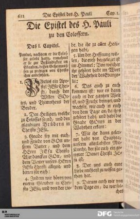 Die Epistel des H. Pauli zu den Colossern.