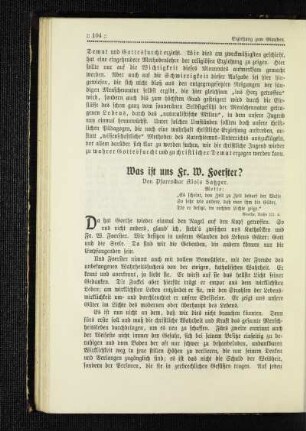 Was ist uns Fr. W. Foerster?