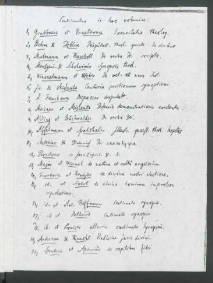 Kopie des handschriftlichen Inhaltsverzeichnisses