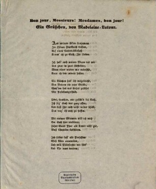Bon jour, Messieurs! Mesdames, bon jour! : Ein Grüßchen