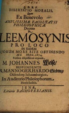 Diss. mor. de eleemosynis