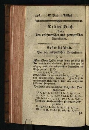 Drittes Buch: Von den arithmetischen und geometrischen Progreßionen