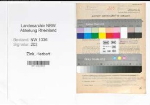 Entnazifizierung Herbert Zink , geb. 11.03.1896 (Betriebsassistent)