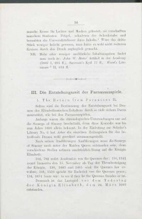 III. Die Entstehungszeit der Parnassusspiele.