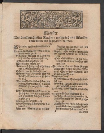 Register Der denckwürdigsten Sachen / welche in diesen Wercken vorkommen und abgehandelt werden