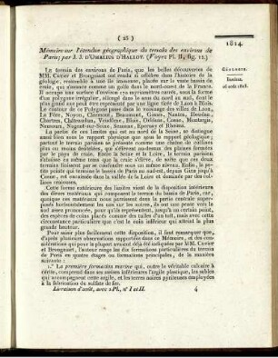 Mémoire sur l'étendue géographique du terrain des environs de Paris