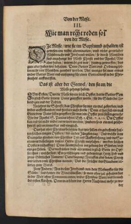 III. Wie man recht reden sol von der Messe.