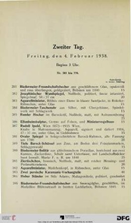 Zweiter Tag. Freitag, den 4. Februar 1938, Beginn 3 Uhr (Nr. 381-770)