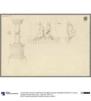 Piedestal von Donatellos Gruppe "Judith tötet Holofernes" in Florenz & Detail von einer Vase in der Villa Albani in Rom