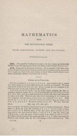 Mathematics from the educational times. [3206. - 3318.]