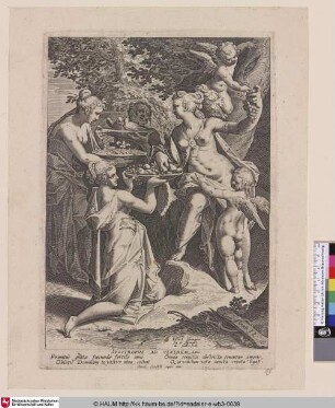 [Nymphen und Satyrn bringen der Venus Blumen, Früchte und Tauben]