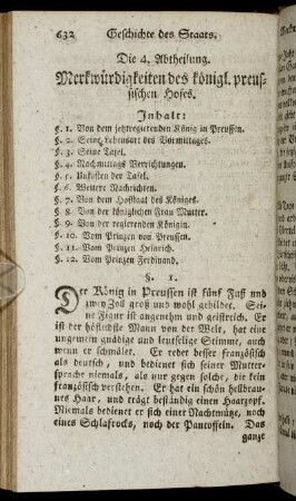 Die 4. Abtheilung. Merkwürdigkeiten des königl. preussischen Hofes.