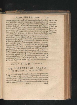Caput XVII. & Ultimum. De Haeresibus Falso Evangelicis Attributis.