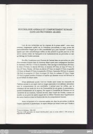 Psychologie Animale Et Comportement Humain Dans Les Proverbes Arabes