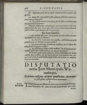 Disputatio tertia, Juris Municipalis Wirtembergici, Exhibens insignis aliquot quæstiones, in materia successionis testamentaria occurrentes.