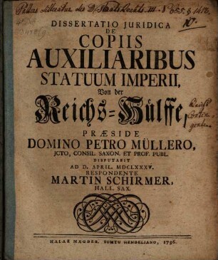 De copiis auxiliaribus statuum Imperii