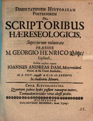 Diss. hist. posteriorem de scriptoribus haereseologicis