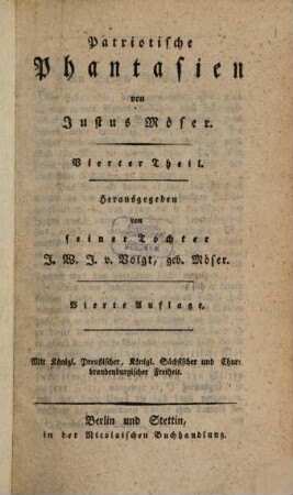 Justus Mösers sämmtliche Werke, 4. Patriotische Phantasien. Vierter Theil