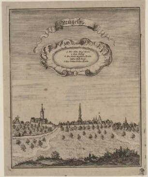 Stadtansicht von Mügeln in Sachsen mit den Kirchen und dem Schloss