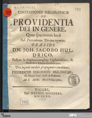 Cogitationes Philosophicæ De Providentia Dei In Genere