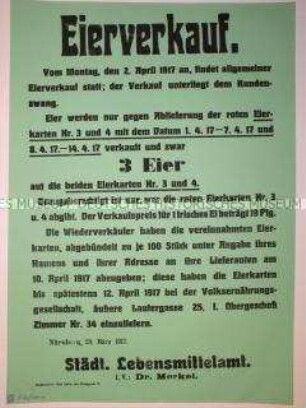 Maueranschlag zur Regulierung des Eierverkaufs in der Stadt Nürnberg