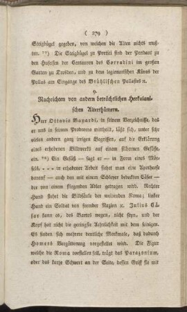 9. Nachrichten von andern beträchtlichen herkulanischen Alterthümern.