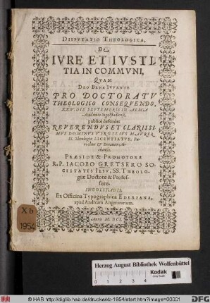 Dispvtatio Theologica, De Ivre Et Ivstitia In Commvni