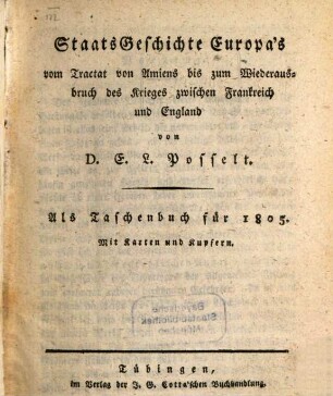 Staatsgeschichte Europas : als Taschenbuch für ... [1.] 1805