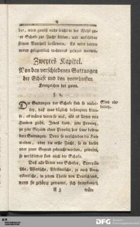 Zweytes Kapitel. Von den verschiedenen Gattungen der Schafe und den vornehmsten Kennzeichen der guten.