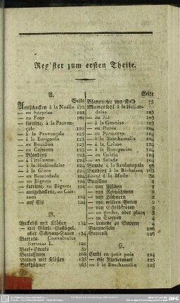Register zum ersten Theile