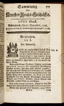 LVIII. Stuck. Schwabach, den 27. November, 1756.