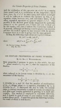 On certain properties of prime numbers.