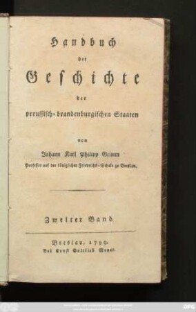 Bd. 2: Handbuch der Geschichte der preussisch-brandenburgischen Staaten