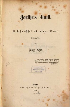 Goethe's Faust : Briefwechsel mit einer Dame