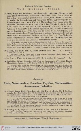 Anhang: Ärzte, Naturforscher, Chemiker, Physiker, Mathematiker, Astronomen, Techniker (Nr. 182 - 228) (Achard - Zeppelin)
