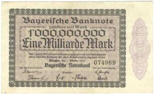 Geldschein, 1 Milliarde Mark, 1.10.1923