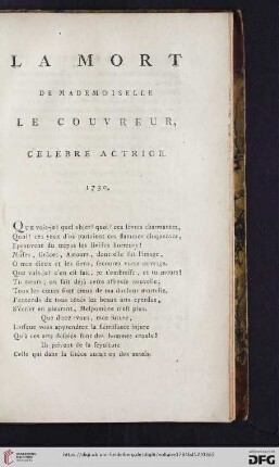 La Mort de Mademoiselle le Couveur, celebre actrice