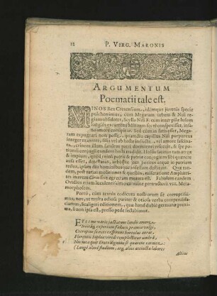 Argumentum Poematii tali est.
